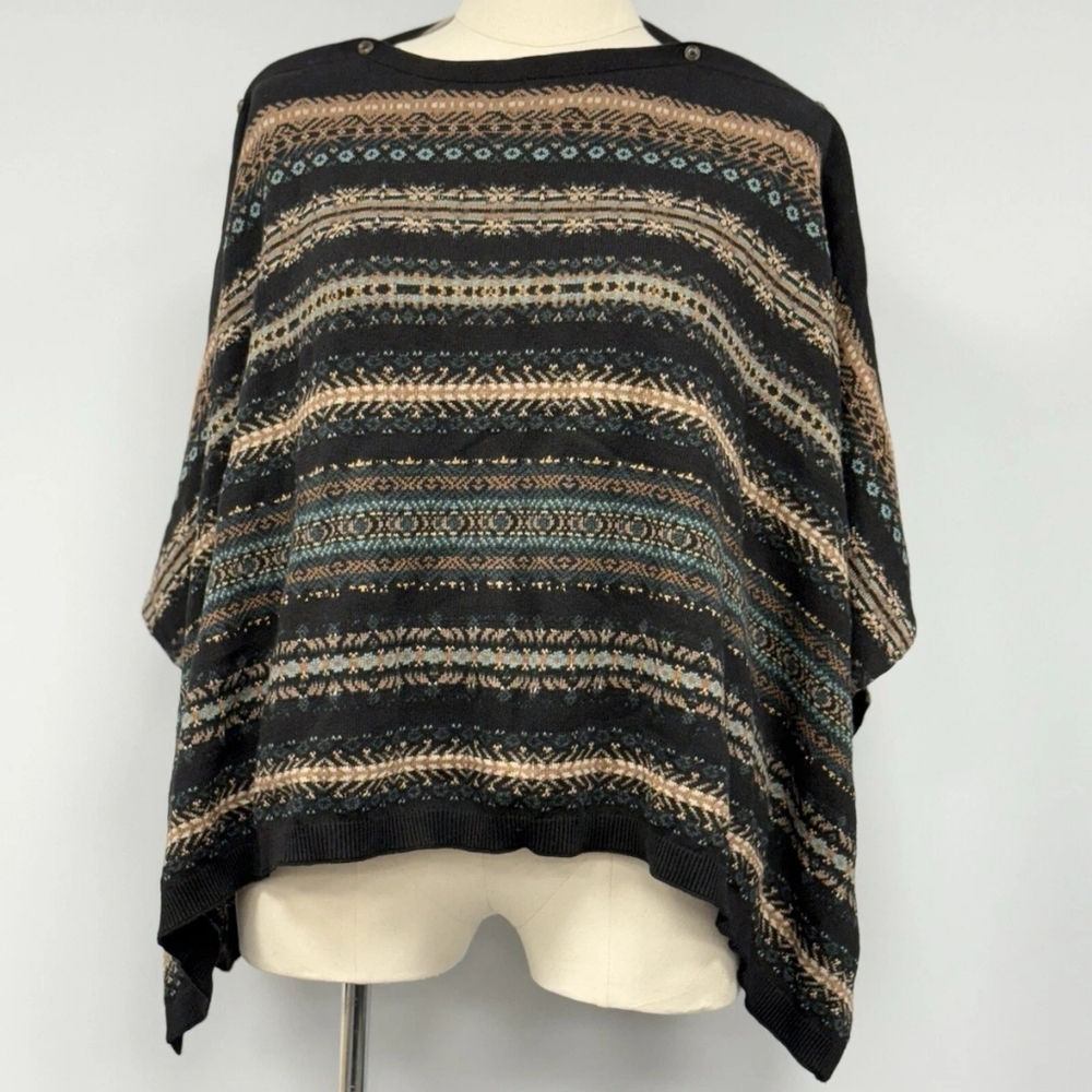 J. Jill Blue and Brown Fair Isle Poncho Sweater Never Worn